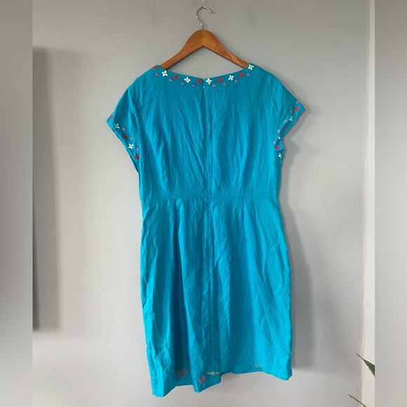 🛑SOLD BODEN Laura Linen Embroidered Dress in Blue Lagoon Size 14 - Picture 10 of 10